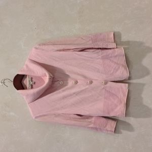 St. John Sport pink cardigan with buttons, ribbed detailing, with shoulder pads